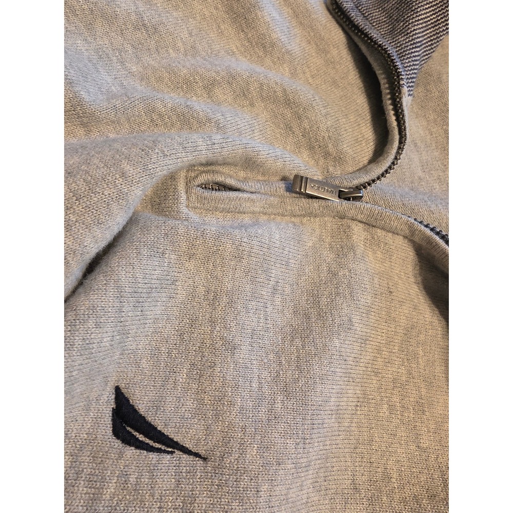 Nautica Quarter Zip Sweater Mens Medium Gray Knit Pullover Classic Preppy Logo - Picture 4 of 7